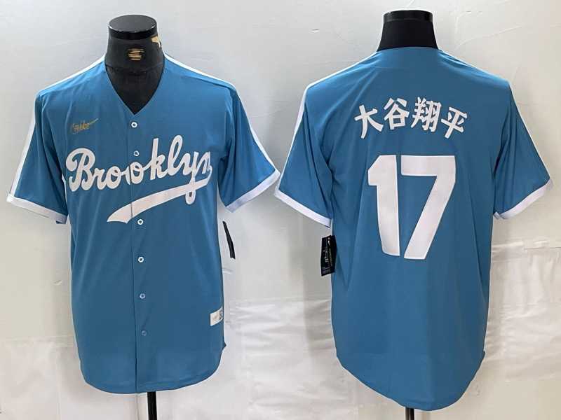 Mens Brooklyn Dodgers #17 Shohei Ohtani Light Blue Japanese Cooperstown Collection Cool Base Jersey->los angeles dodgers->MLB Jersey